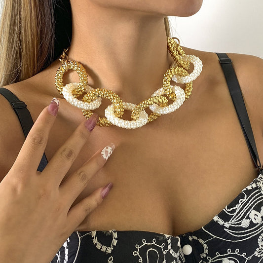 Jewelry fashion exaggerated hemp surface metal buckle necklace personality trend aluminum chain clavicle necklace female