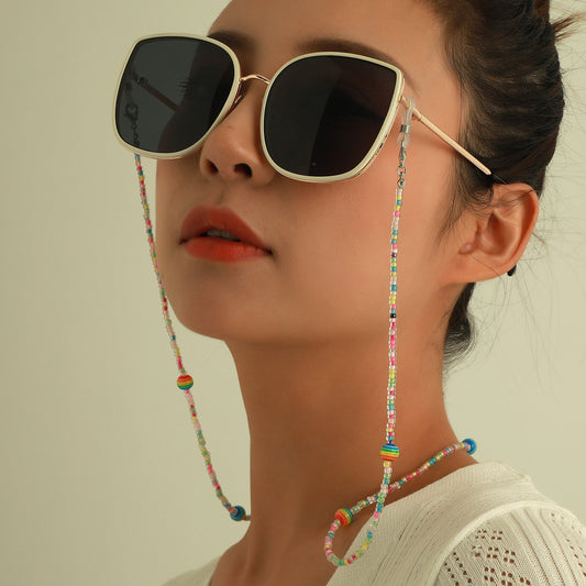 Jewelry rainbow round beads transparent color rice beads glasses chain ladies mask non-slip lanyard