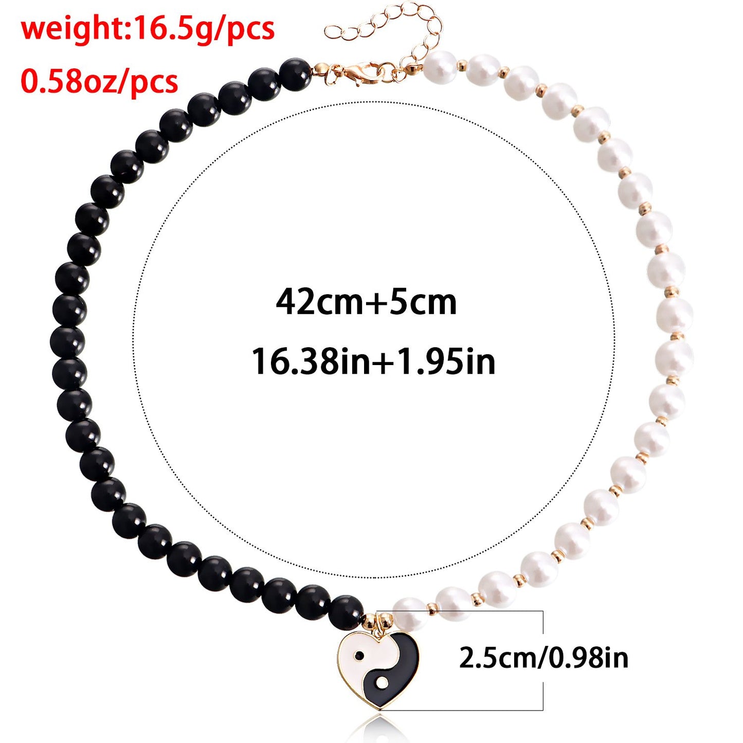 Ins dripping oil Tai Chi gossip love pendant necklace female accessories black and white pearl necklace