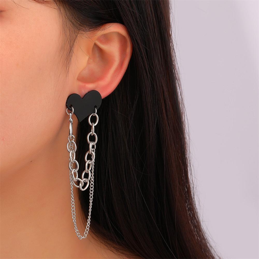 Ins black love earrings cold net red fashion heart-shaped chain earrings long tassel earrings tide
