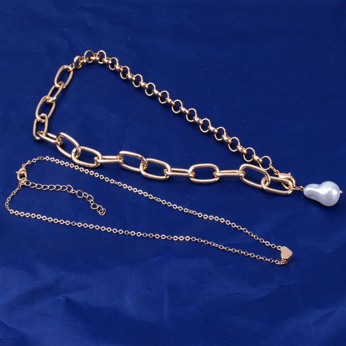 Jewelry baroque special-shaped pearl copper peach heart multi-layer simple necklace female two-piece set