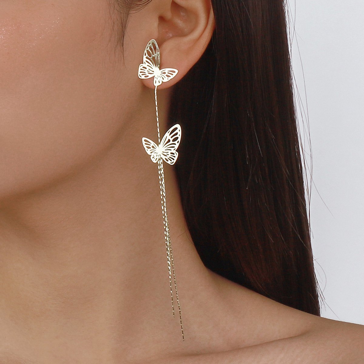 E1472 Long Tassel Fairy Earrings Hollow Butterfly Personality Creative Earrings Retro Exaggerated Earrings