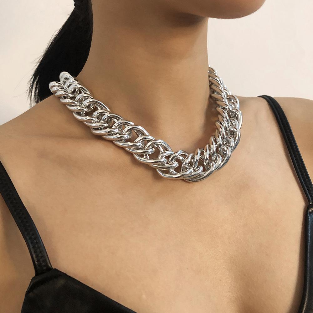 N7893 Exaggerated Trend Jewelry Punk Hip Hop Personality Necklace Trendy Thick Chain Retro Clavicle Chain