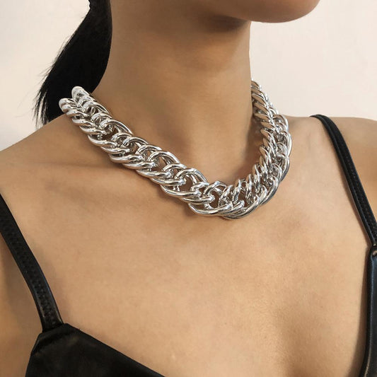 N7893 Exaggerated Trend Jewelry Punk Hip Hop Personality Necklace Trendy Thick Chain Retro Clavicle Chain