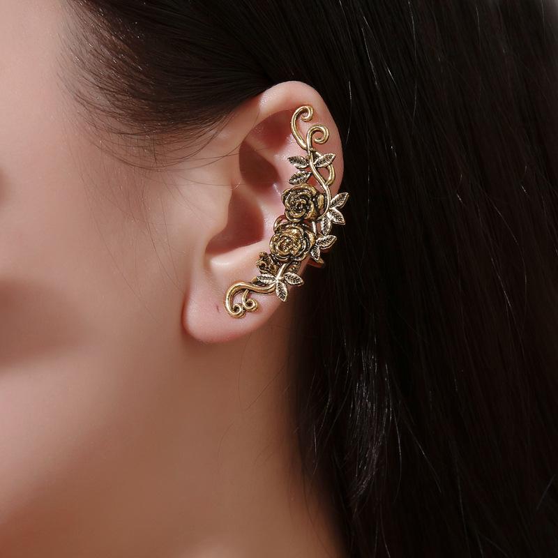 Ethnic old earrings retro carved ladies simple ear bone clip temperament metal rose geometric ear clip