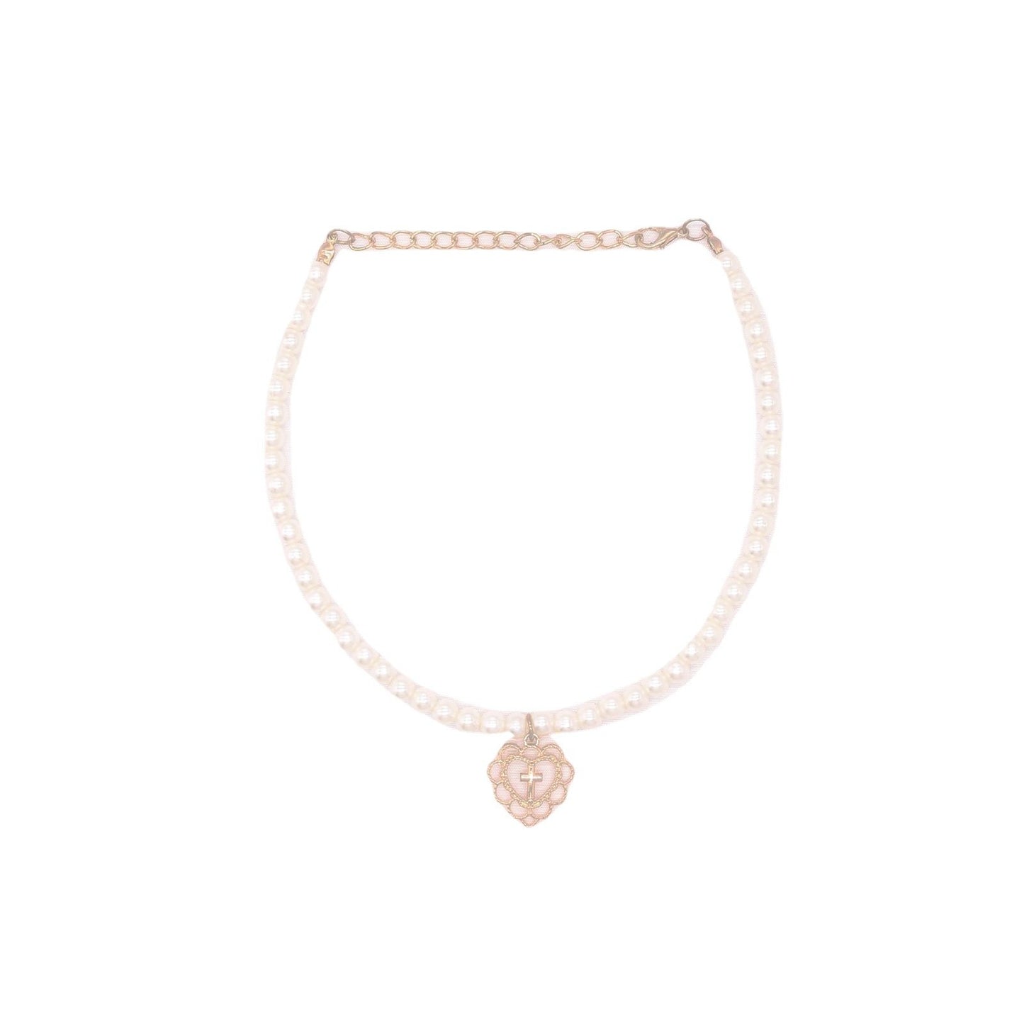 Fairy Retro Court Embossed Love Cross Necklace Pendant Pearl Necklace Clavicle Chain Necklace