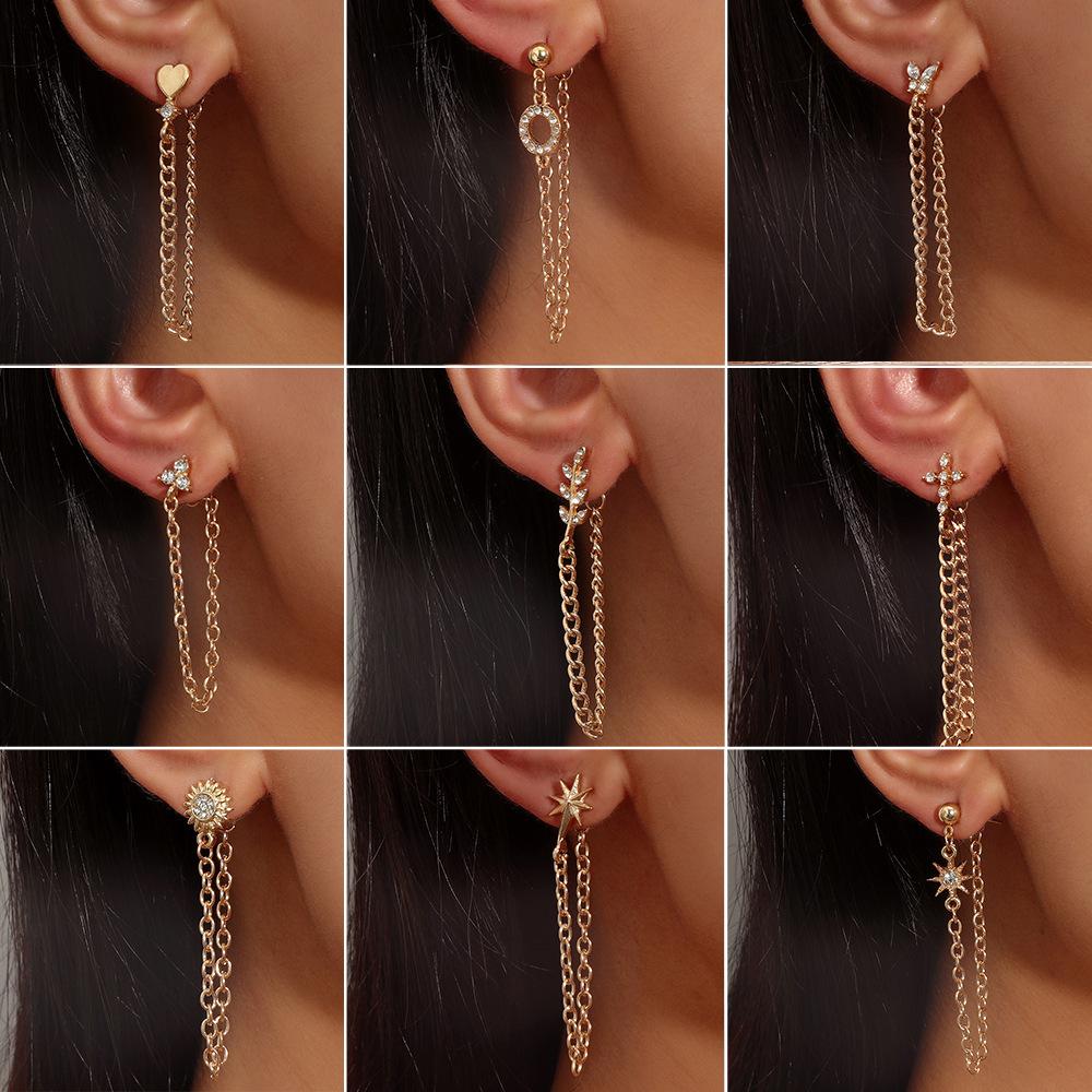 The same long chain earrings female ins love lightning leaf tassel earrings geometric earrings