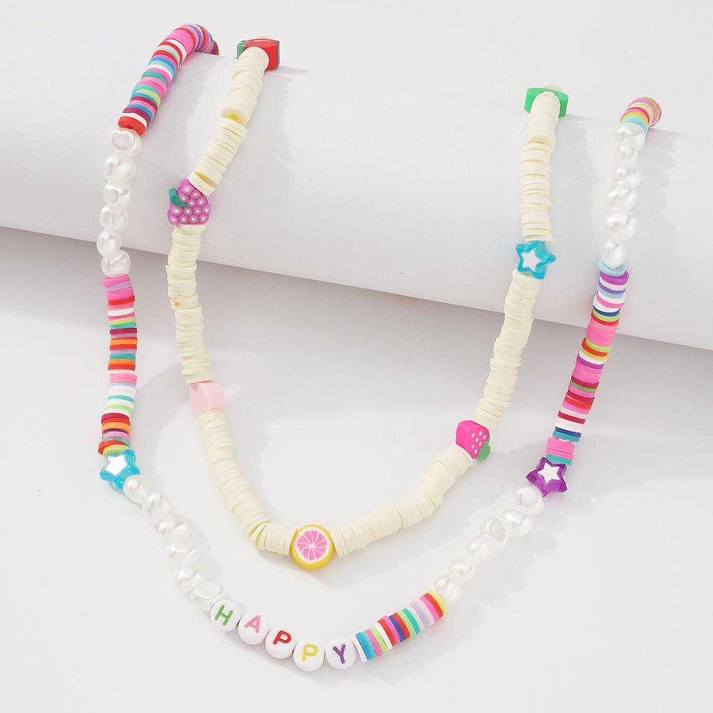 N9149 Bohemia Pearl Necklace Geometric Soft Pottery Star Necklace Fashion Temperament Double Layer Necklace