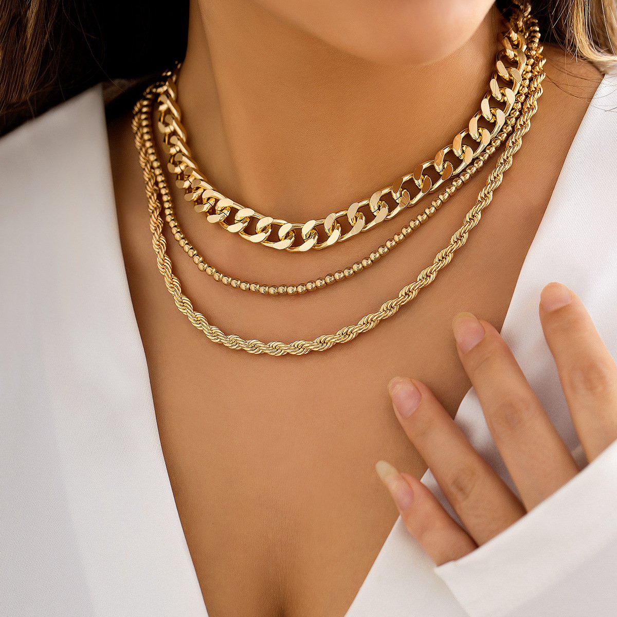 Jewelry Hip Hop Metal Thick Twist Chain Necklace Retro Simple Ball Chain Necklace Set