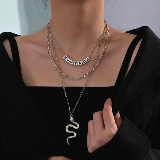 Fashion Alloy Snake Necklace Retro Ethnic English Alphabet Necklace Clavicle Chain Accessories