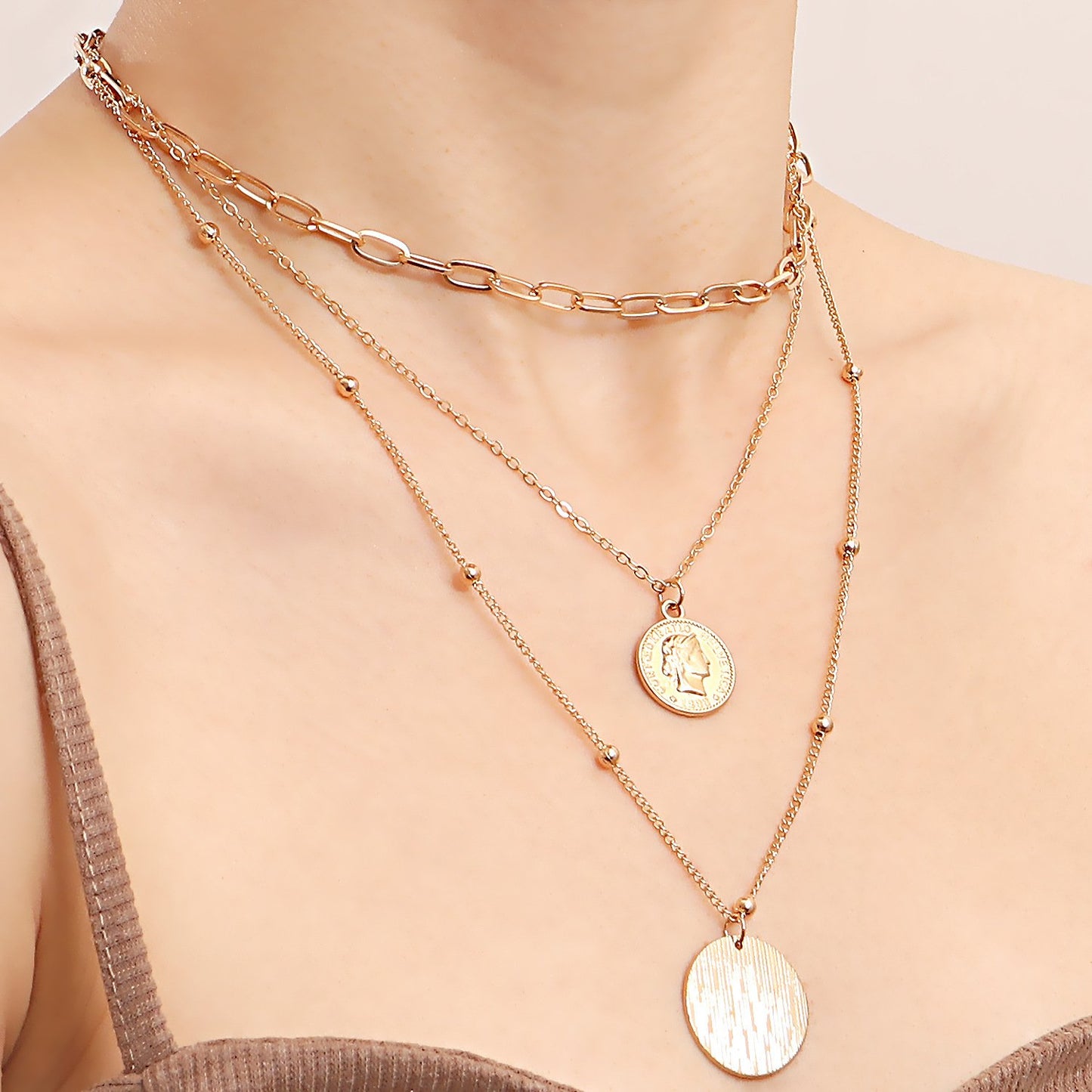 Jewelry trend multi-layer ins coin pendant necklace female niche design sense light luxury necklace