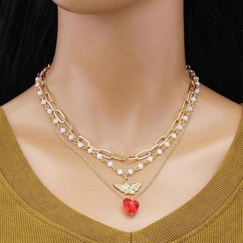 Three-piece set of angel love necklace set light luxury trend net red temperament stacked multi-layer necklace