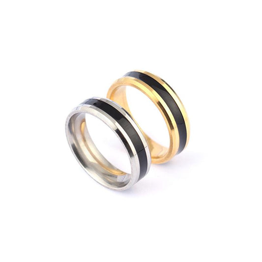 Simple black and white couple ring fashion all-match personality stainless steel men and women ring ring jewelry