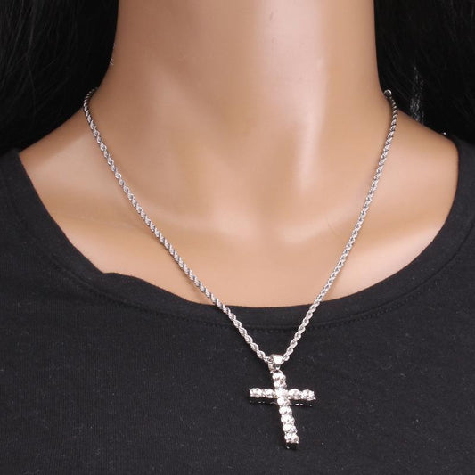 Stainless Steel Accessories Men's Jewelry Cross Diamond Hip-Hop Trend Street Titanium Steel Pendant Necklace