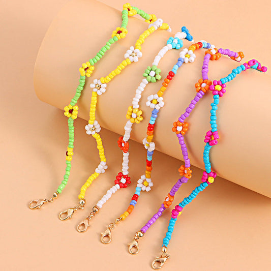 Jewelry color handmade rice beads flower anklet female personality fashion trend beach foot decoration set