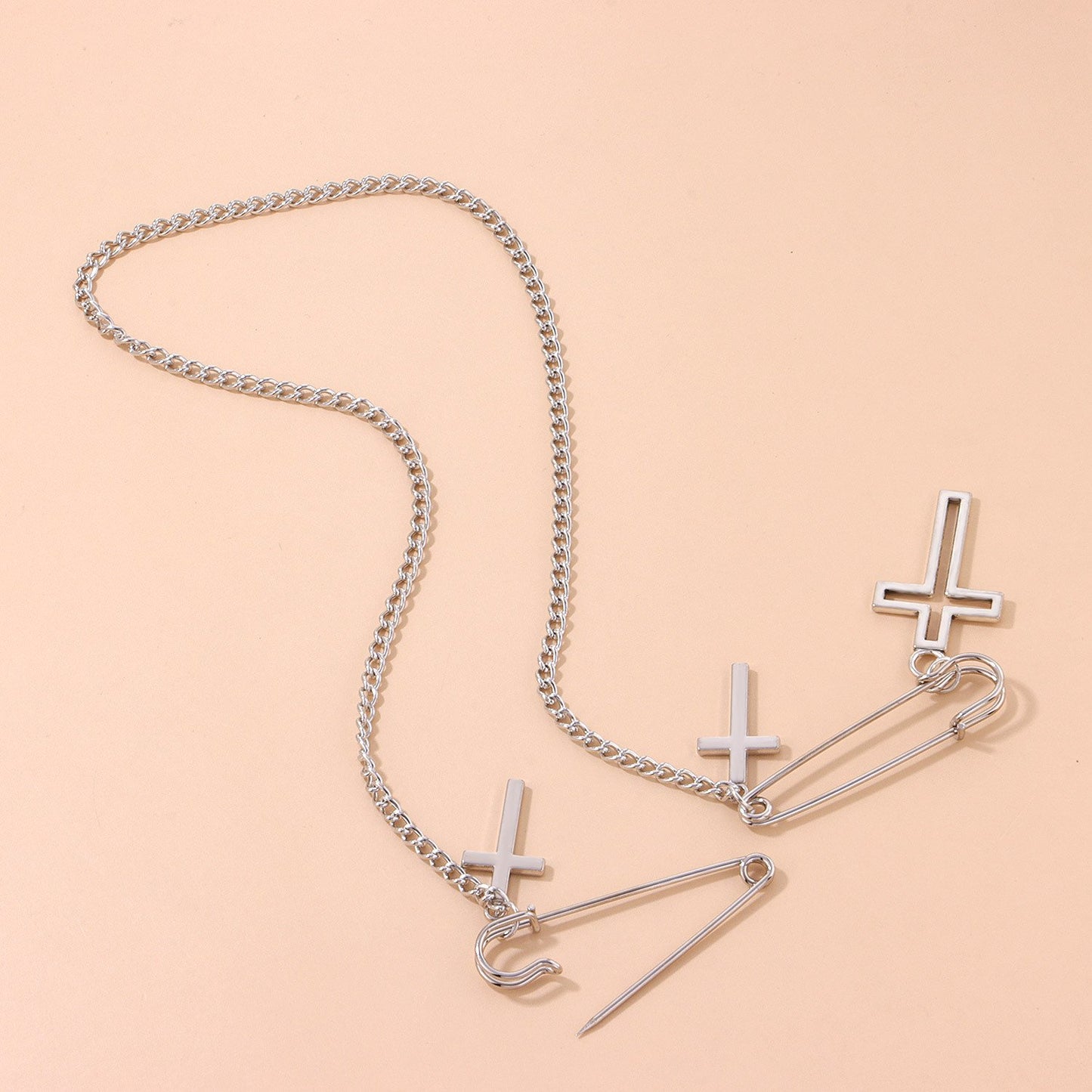 Jewelry Simple Cross Pendant Chain Brooch Men's and Women's Trendy Style Retro Personality Gender Pin Accessories