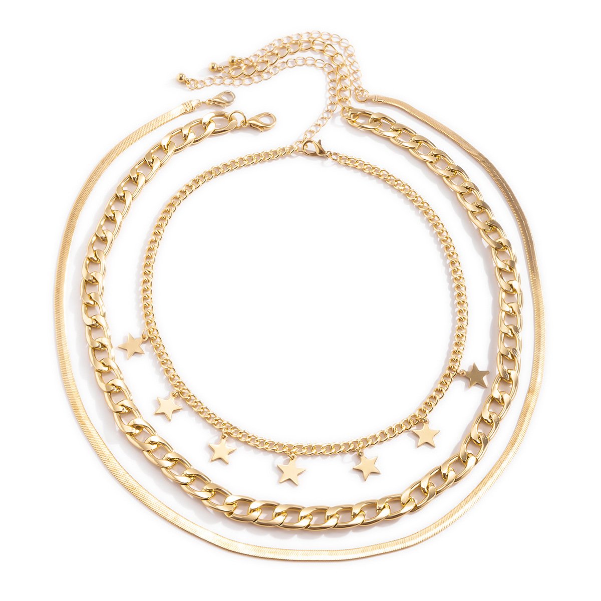 Fashion Simple Geometric Flat Snake Bone Chain Necklace Geometric Sequin Star Pendant Necklace Set