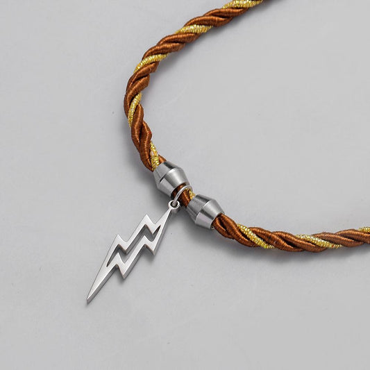 Trendy Men's Literary Men's Stainless Steel Lightning Handwoven Brown Short Necklace Necklace Sweater Chain