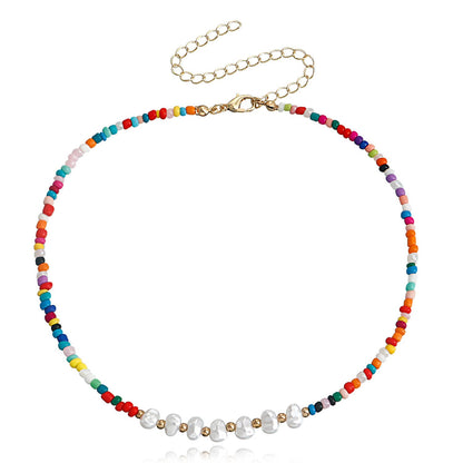 Jewelry Bohemian Colored Rice Beads Pearl Beaded Necklace Female Handwoven Necklace