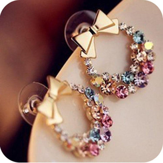 Full Diamond Bowknot Earrings Retro Exquisite Flower Earrings Popular Earrings Jewelry