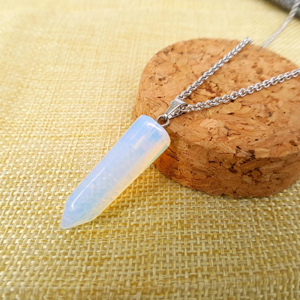 Natural stone crystal hexagonal column bullet necklace fashion creative white turquoise clavicle chain birthstone series