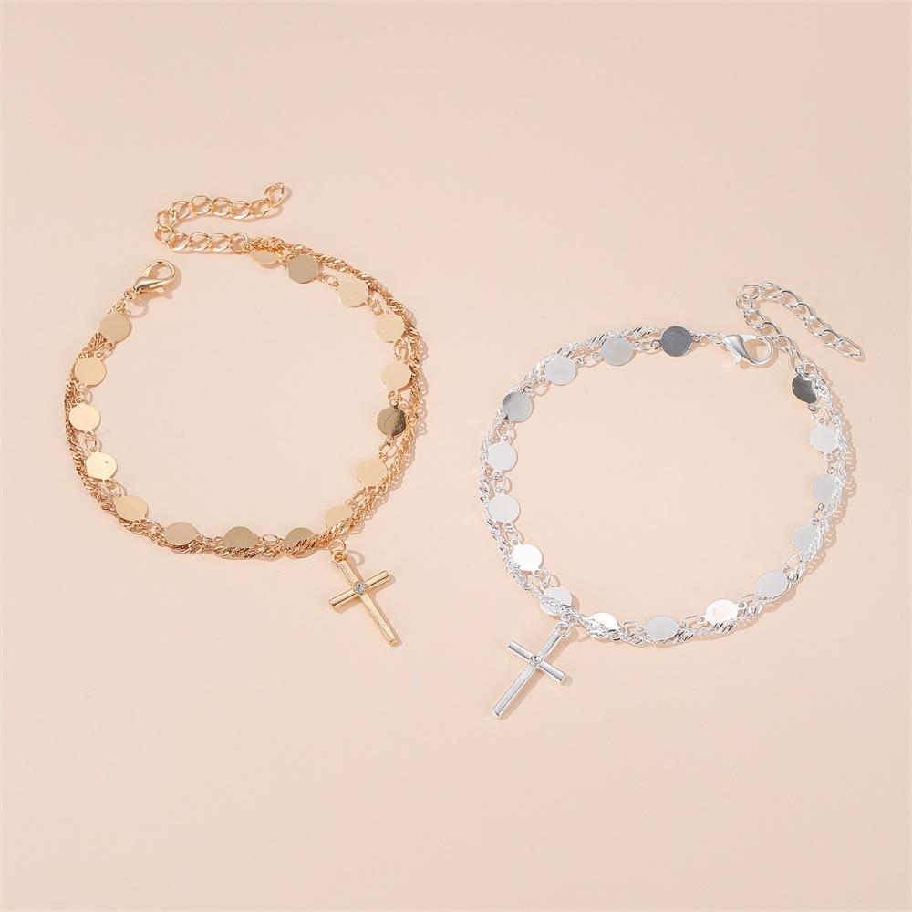 Temperament Simple Cross Bracelet Fashion Round Double Ladies Bracelet