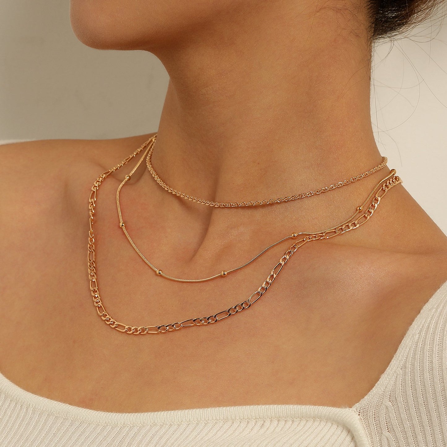 Jewelry multi-element temperament round bead snake bone necklace punk multi-layer fashion metal chain necklace