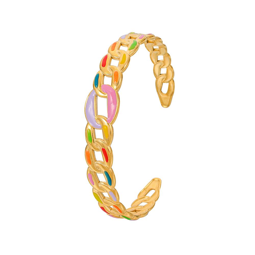 Twist Braided Geometric Creative Ladies Stainless Steel Opening Design Colorful Chain Painting Oil Bracelet