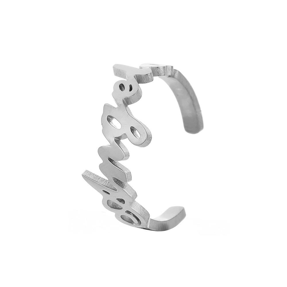 Trendy stainless steel C-shaped name ring titanium steel fashion simple English letters custom cutting ring