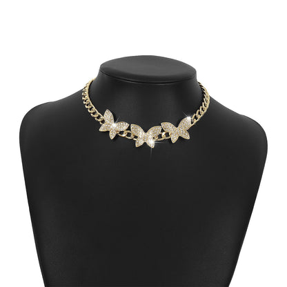 1348 Niche Design Necklace Full Diamond Butterfly Hiphop Hip Hop Necklace Retro Exaggerated Necklace
