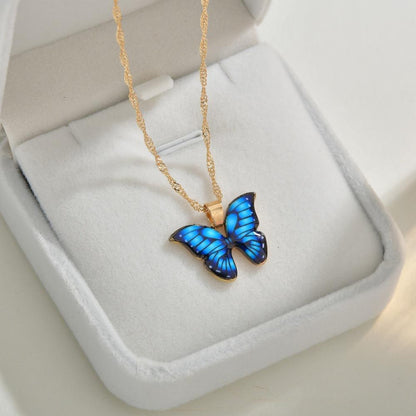 Accessories Fashion Pop Flower Butterfly Necklace Color Drop Oil Alloy Butterfly Jewelry