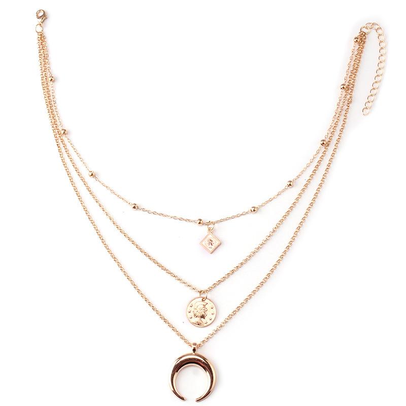 Portrait coin pendant necklace female net red ins simple temperament light luxury niche design indifferent crescent clavicle chain