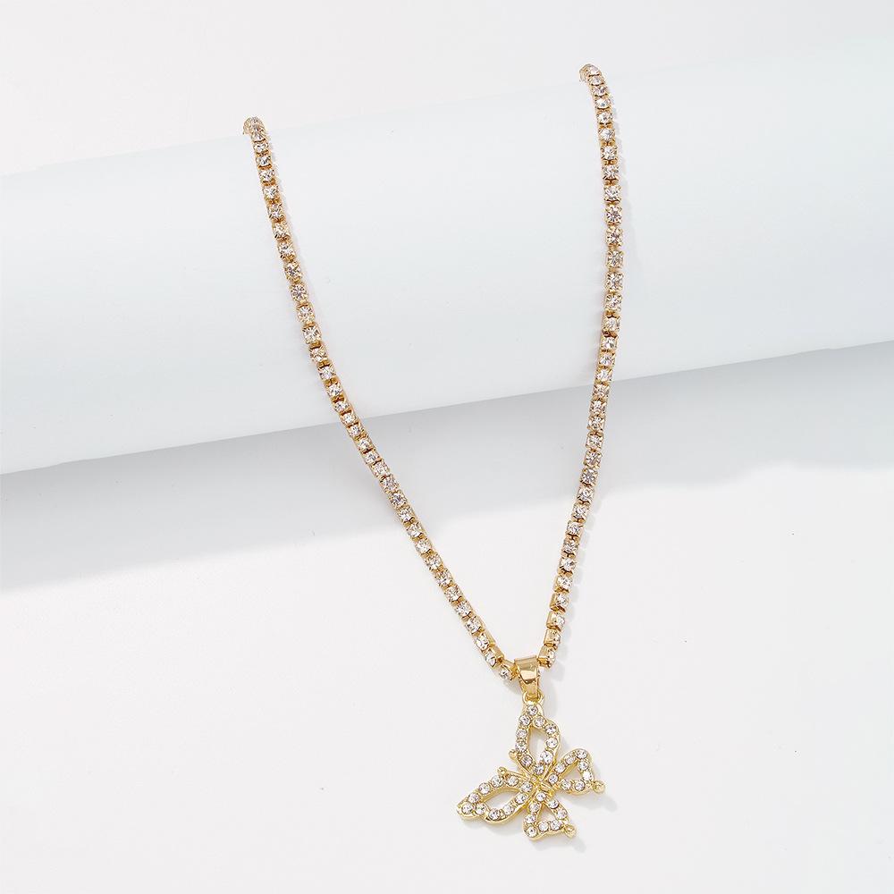 N8736 Fashion Simple Necklace Women's Claw Chain Full Diamond Butterfly Clavicle Chain Temperament Lady Harbor Necklace