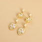 Jewelry golden fold petals inlaid pearl shell pendant earrings women's high sense earrings accessories
