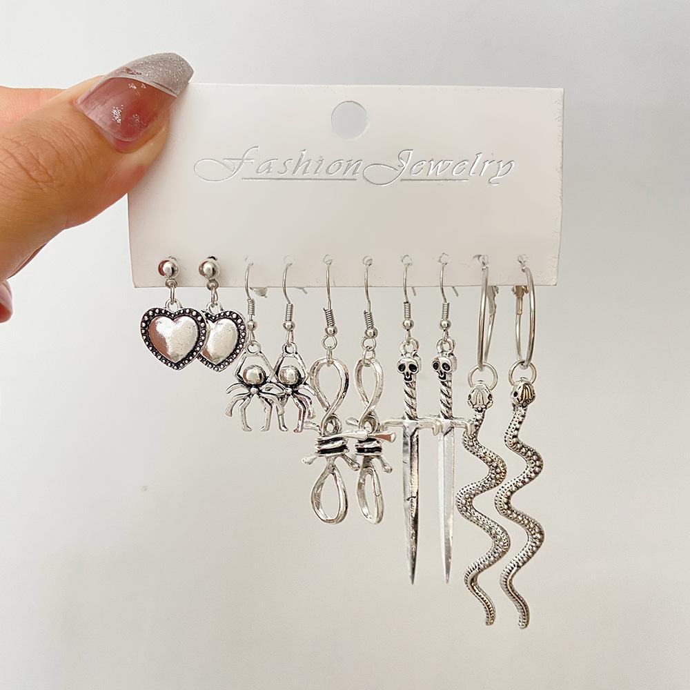 Ins Love Butterfly Earrings Set Female Retro Creative Snake Sword Mushroom Earrings Halloween Earrings