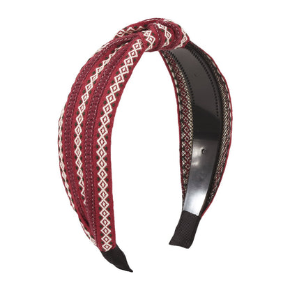 F4744 Ethnic personality color contrast embroidery knotted headband vacation fashion wide-brimmed retro simple girl headband
