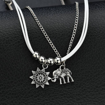 Bohemian alloy elephant sun three-layer multi-layer square bead chain anklet anklet retro anklet