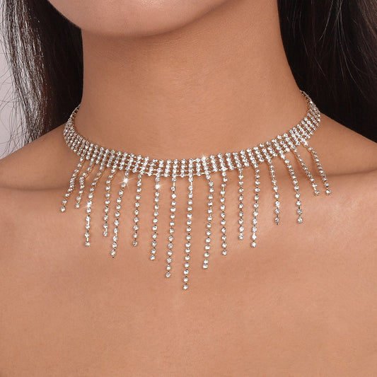 N1522 Light Luxury Rhinestone Tassel Sexy Necklace Dinner Party Night Personality Necklace