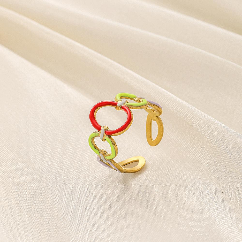 Jewelry fashion light luxury stainless steel dripping oil circle O-shaped open ring