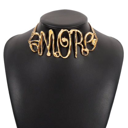 N1811 Jewelry ZA Exaggerated Letter Cool Necklace Retro Trendy Temperament Hip-Hop Necklace