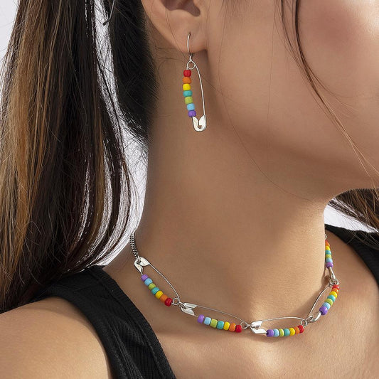 Jewelry Spice Girl Metal Planet Necklace Sweet Cool Pin Rice Bead Stitching Multilayer Necklace Female