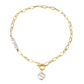 Jewelry Retro Metal Irregular OT Buckle Chain Necklace Versatile Pearl Advanced Sweater Chain