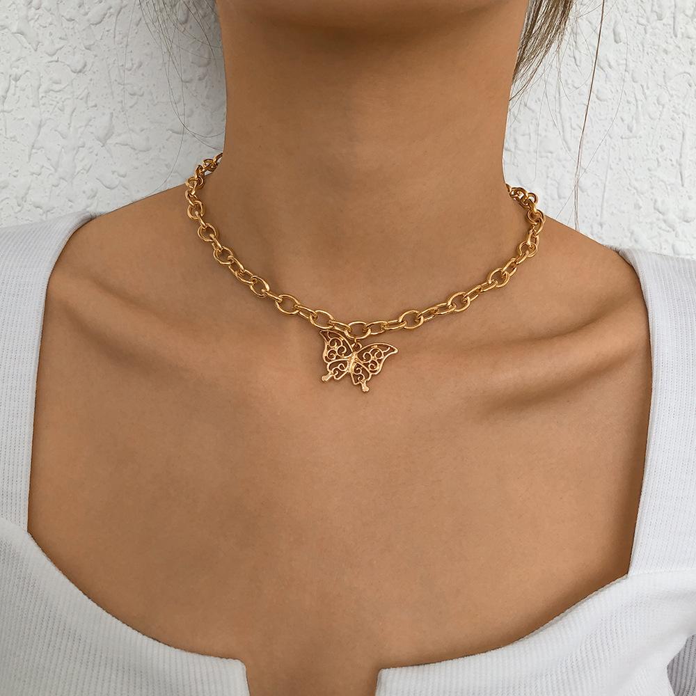 N9521 Simple Chain Necklace Creative Hollow Butterfly Fashion Necklace Exaggerated Punk Hip Hop Necklace