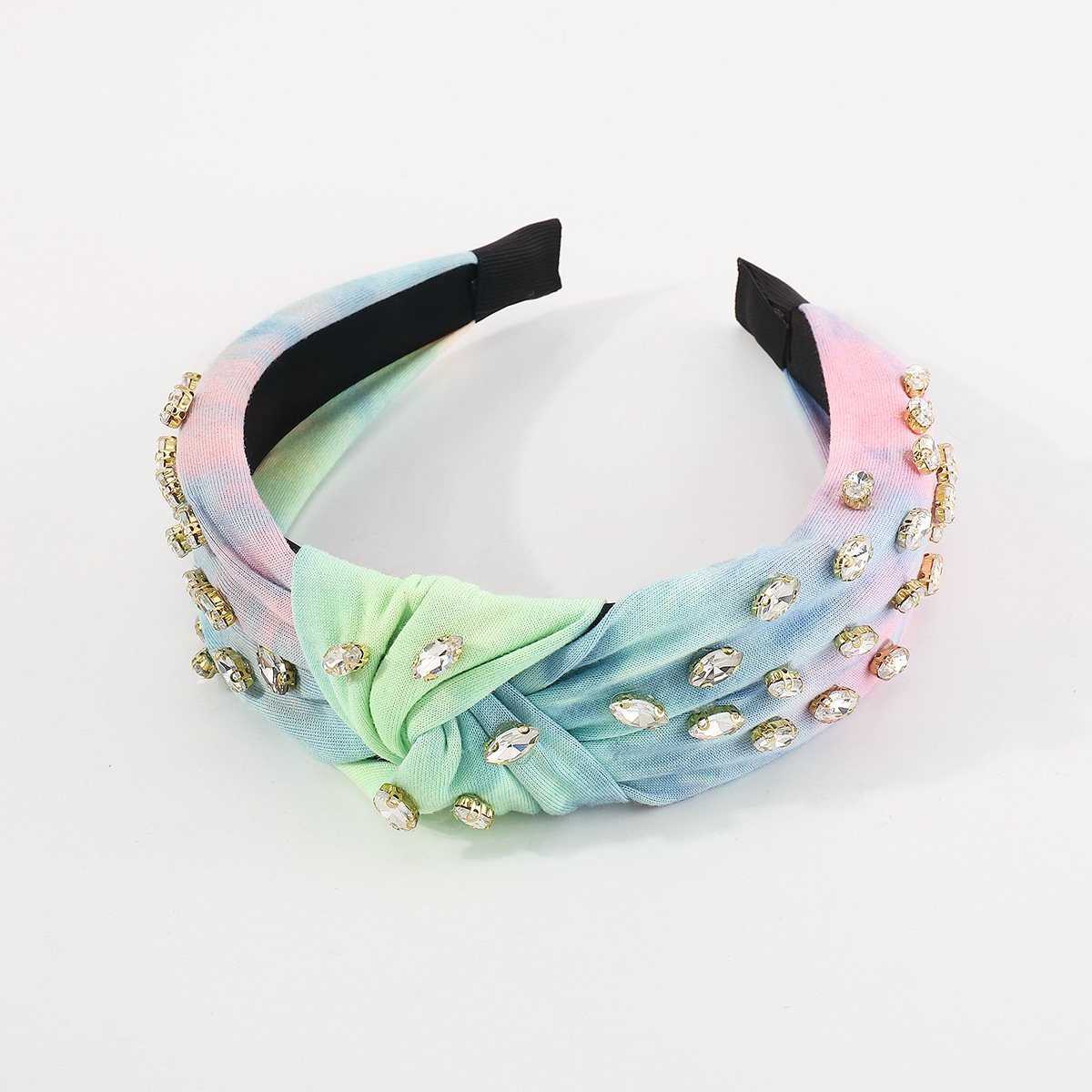 F5194 color fabric tie-dye hit color knotted hair hoop creative niche geometric light luxury water drill head hoop female