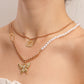 Jewelry punk double-layer micro-inlaid diamond butterfly pendant necklace female ins imitation pearl necklace