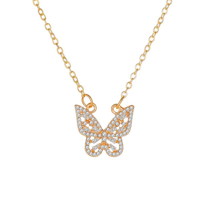 Hollow-out butterfly necklace female super fairy celebrity micro-inlaid zircon necklace ins tide net red butterfly clavicle chain