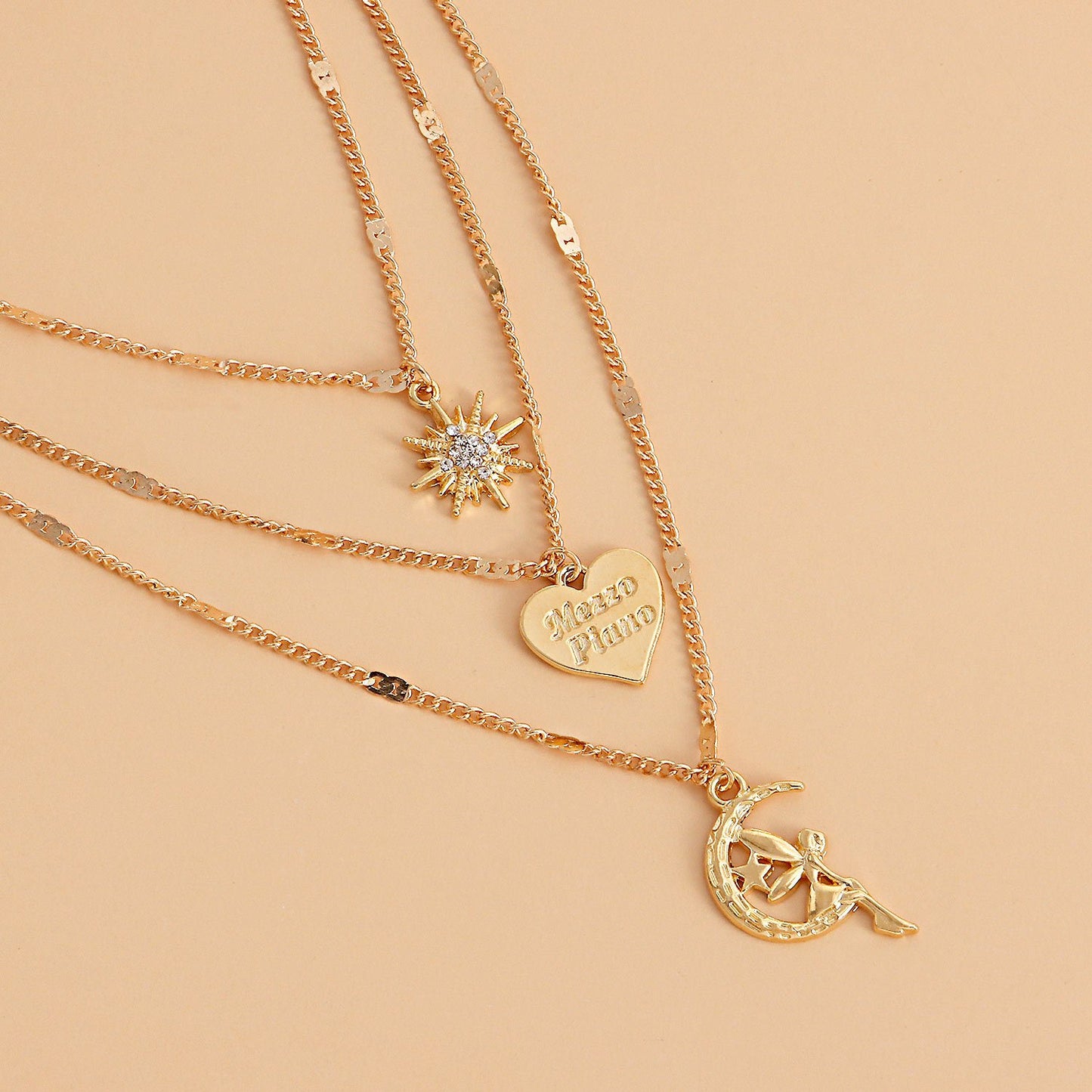 Jewelry fashion multi-layer gold retro love necklace niche design octagon clavicle chain