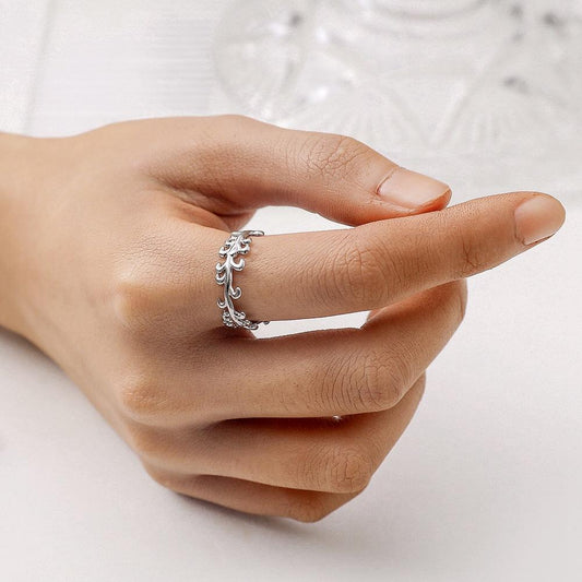 Fashionable simple temperament stainless steel creative fern open ring green dripping oil plant ring