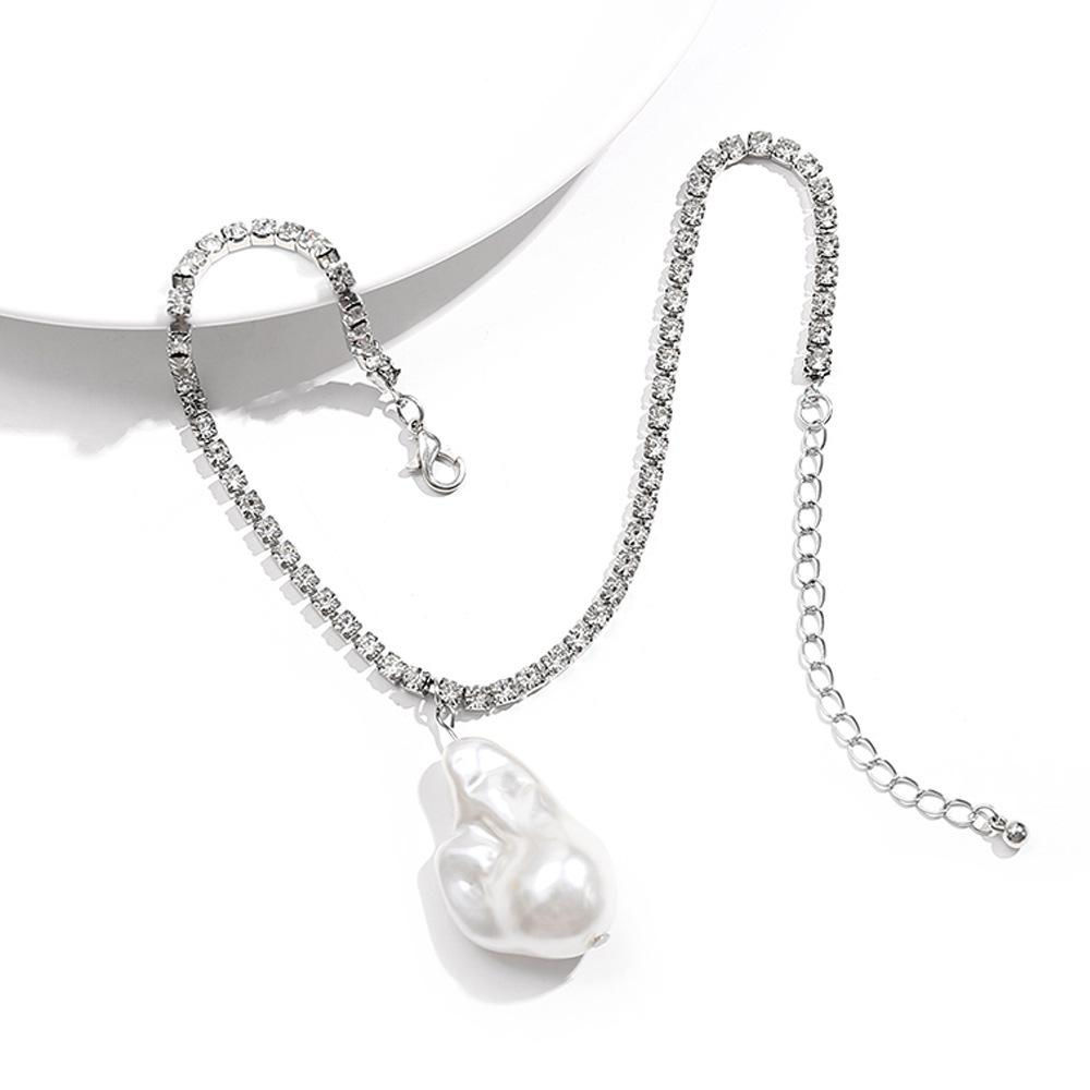 Jewelry simple cold diamond chain necklace fashion exaggerated special-shaped pearl pendant necklace