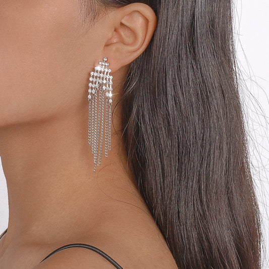 E159 Personalized micro-inlaid fashion earrings chain tassels exaggerated long fashion earrings earrings